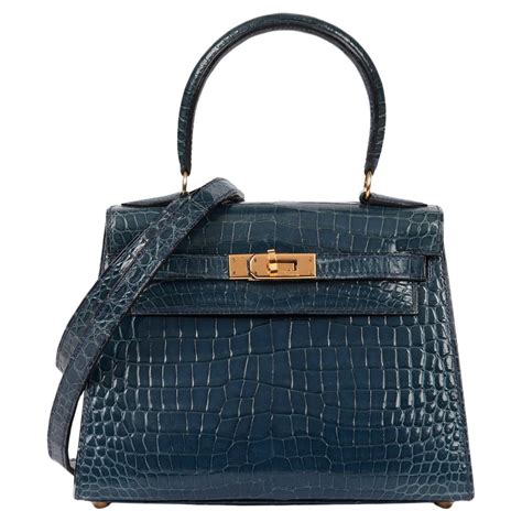 Hermès Blue Tempete Shiny Porosus Crocodile Leather Vintage 